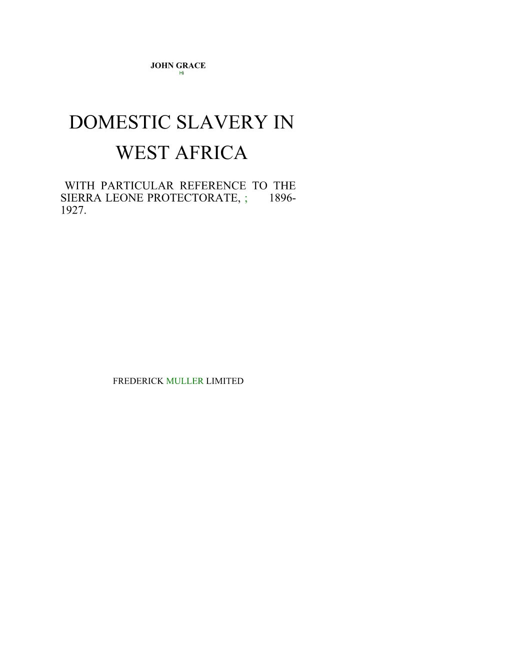 Domestic Slavery in West Africa