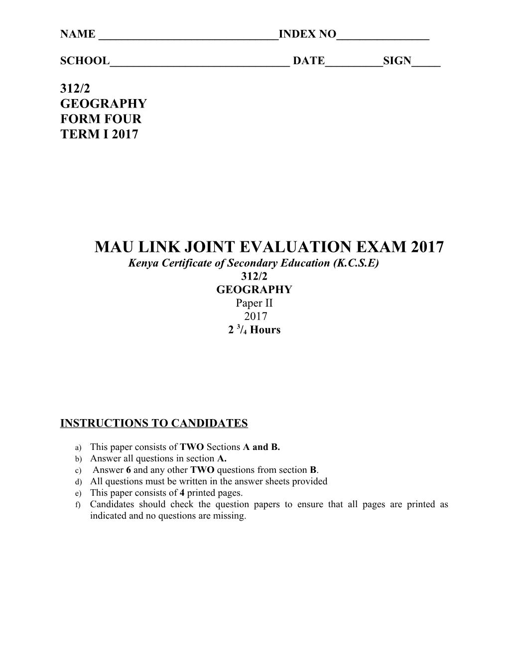 Mau Link Joint Evaluation Exam 2017