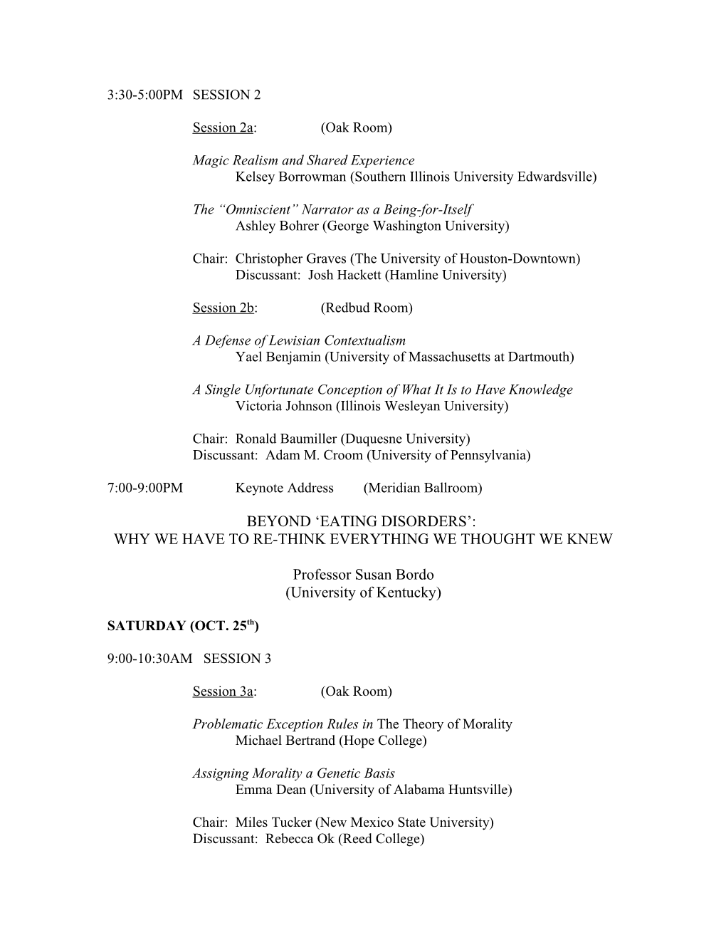 Second Annual SIUE Undergraduate Philosophy Conference Schedule
