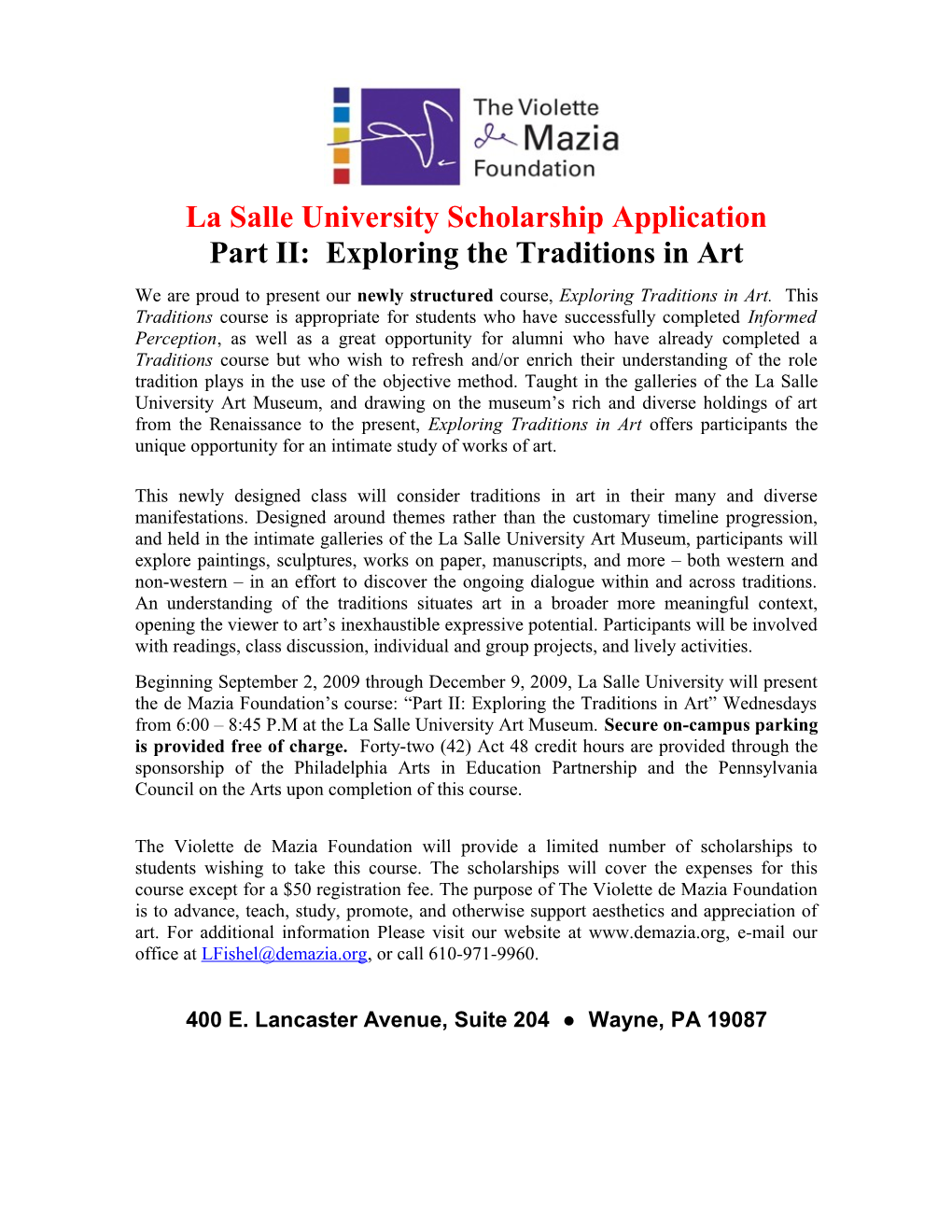 La Salle University Scholarship Application