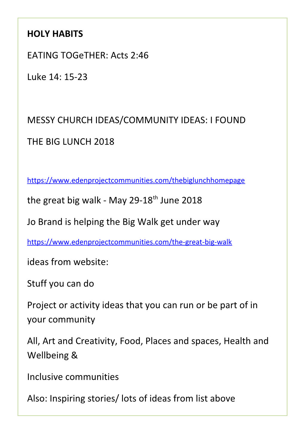 Messy Church Ideas/Community Ideas: I Found