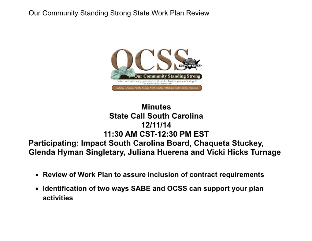 Our Community Standing Strong State Work Plan Review