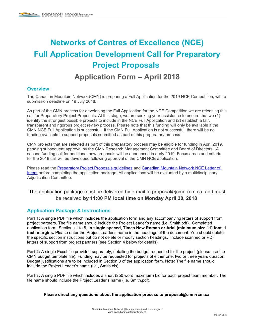 CMN 2018 NCE Preparatory Project Proposals Application Form Page 1/14