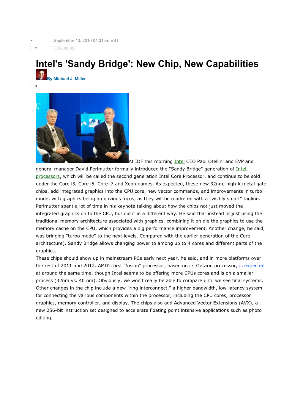 Intel's 'Sandy Bridge': New Chip, New Capabilities