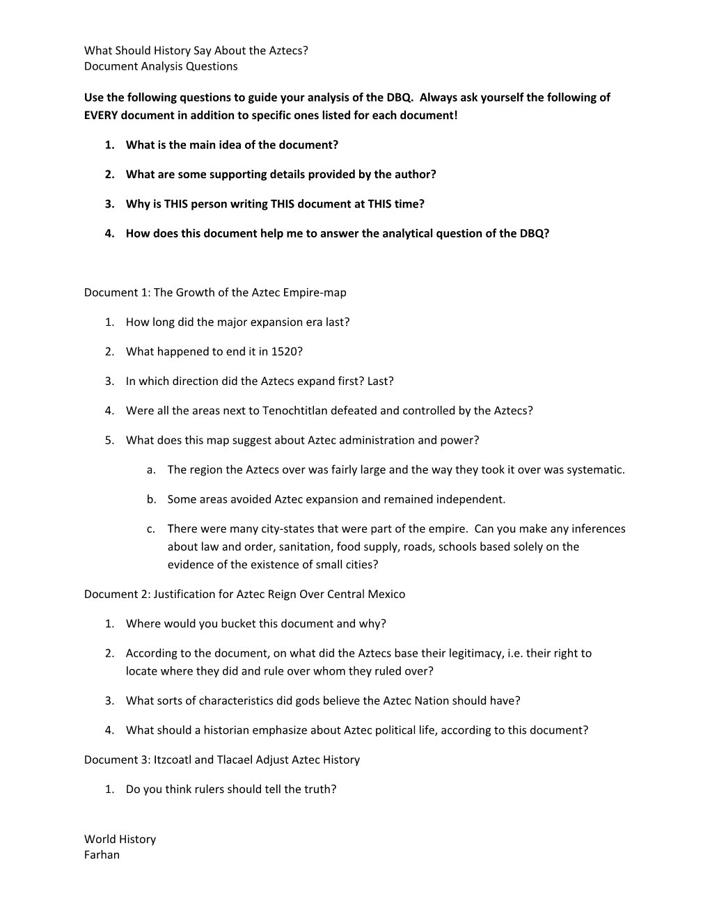 Use the Following Questions to Guide Your Analysis of the DBQ