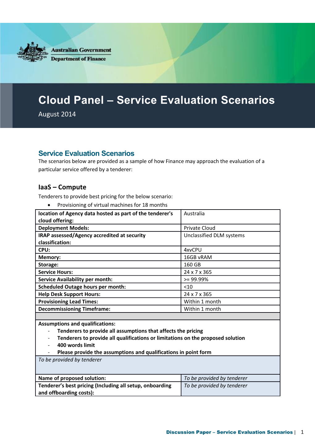 Cloud Panel Service Evaluation Scenarios