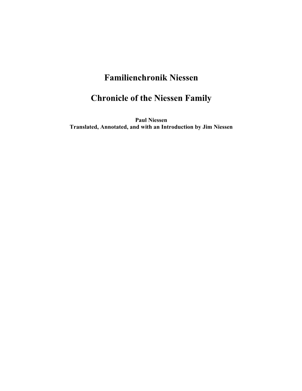 Chronicle of the Niessen Family