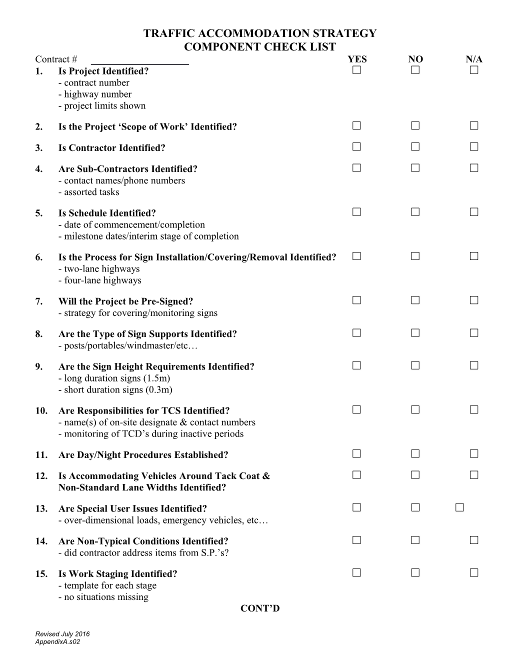 A.S02 Traffic Accommodation Strategy Component Checklist