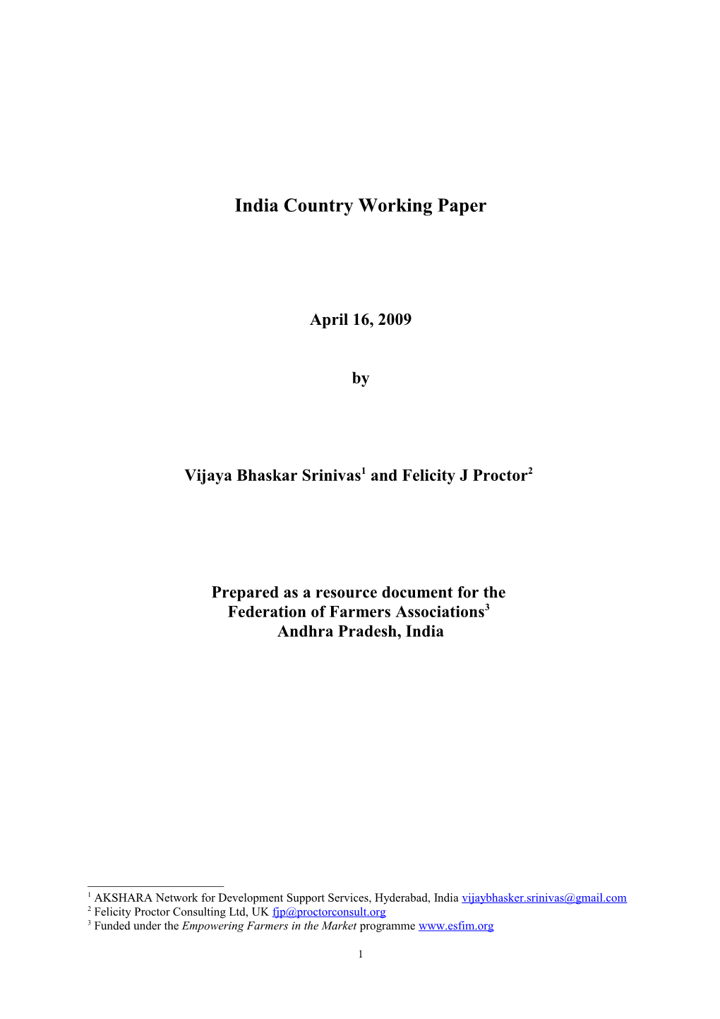 India Country Working Paper