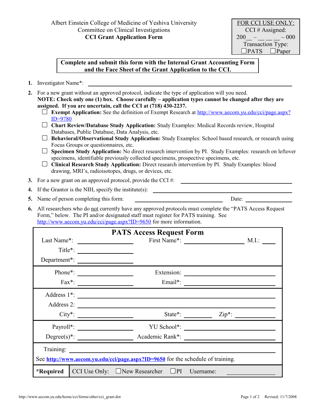 CCI Grant Application Form