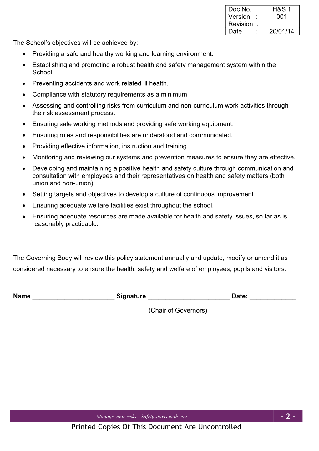This School Model Health Safety Policy Template Is Designed to Be Used in Conjunction