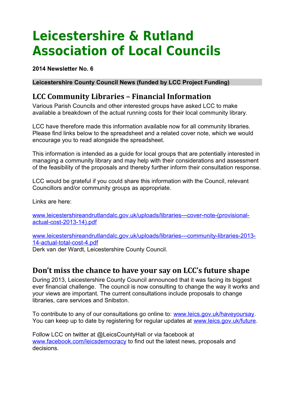 Leicestershirecounty Council News (Funded by LCC Project Funding)