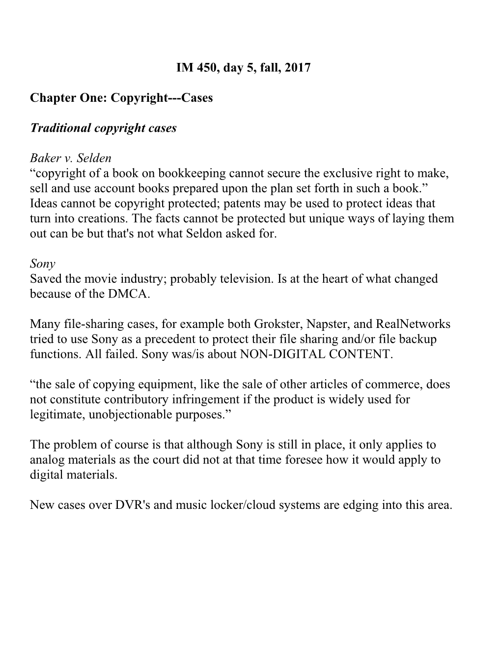 Chapter One: Copyright Cases