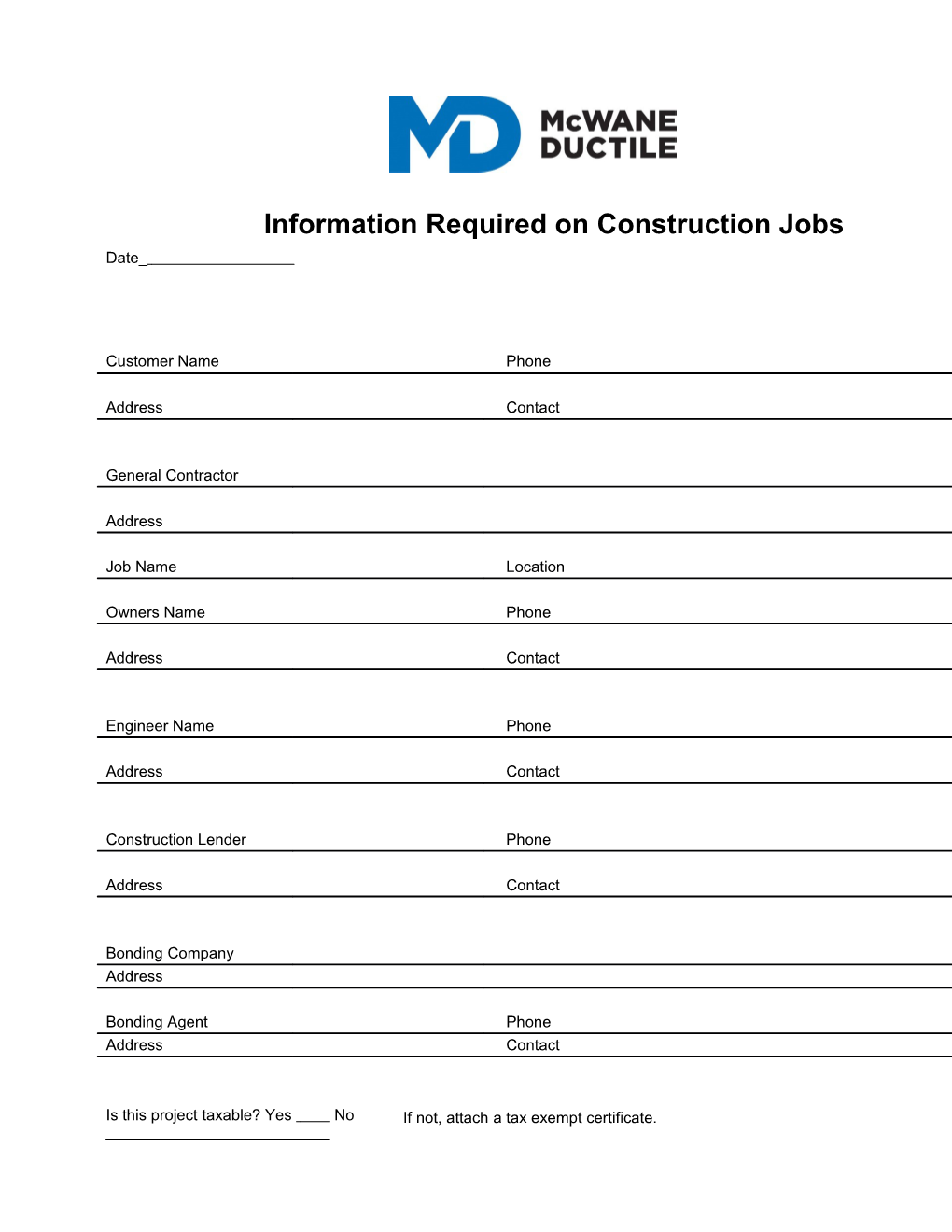 Information Required on Construction Jobs