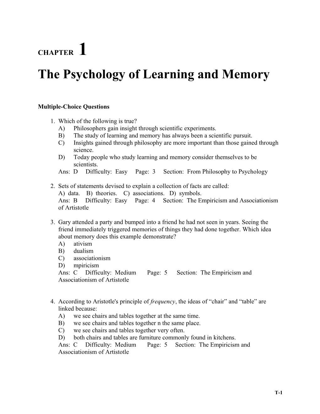 Chapter 1 the Psychology of Learning and Memory T-3 Download the Full File Instantly At
