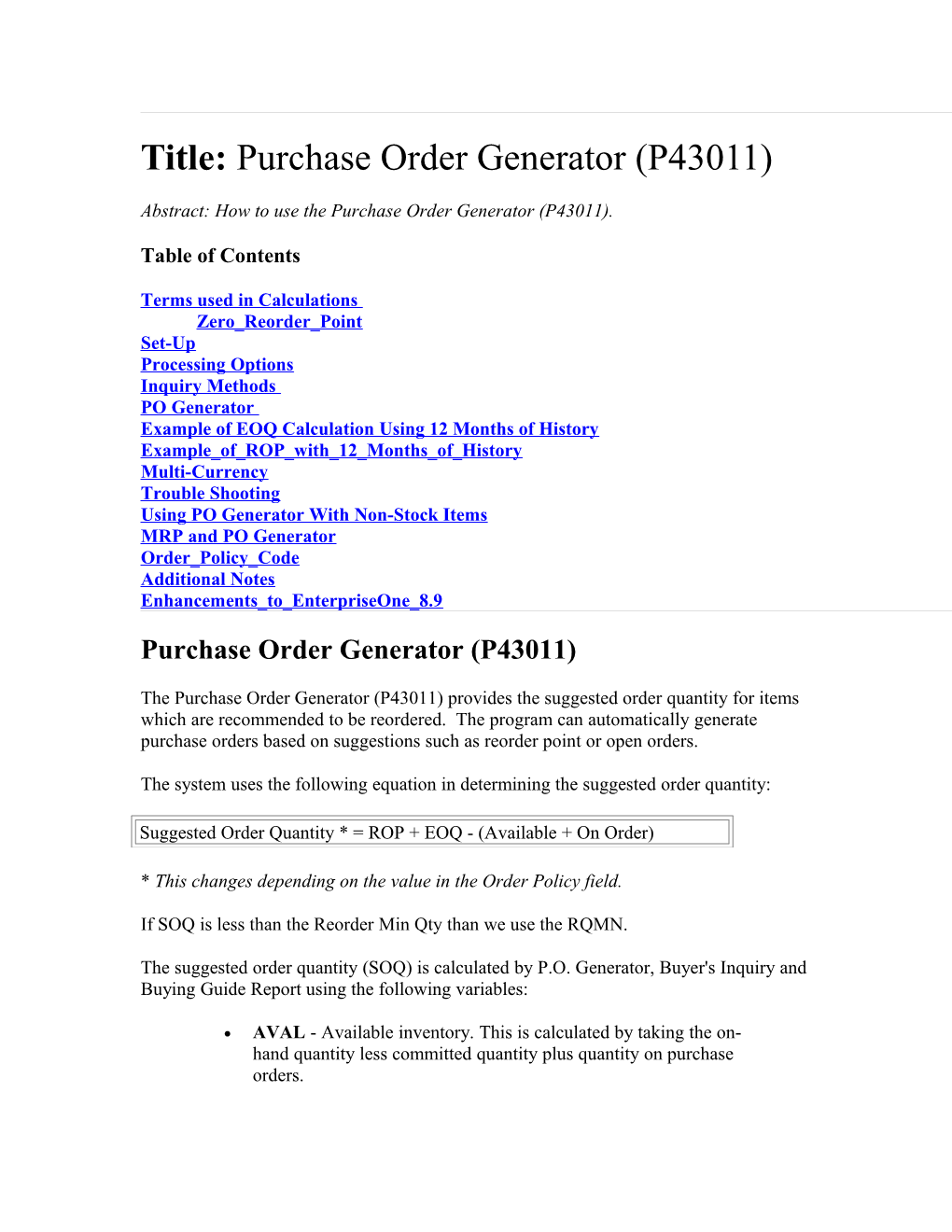 Title: Purchase Order Generator (P43011)