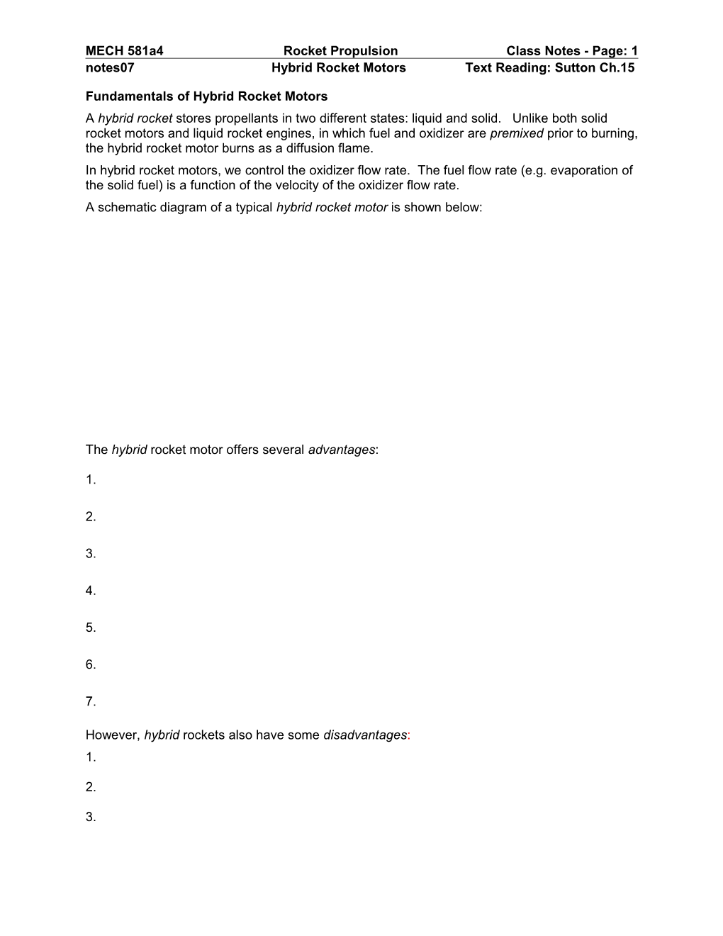 MECH 581A4rocket Propulsionclass Notes - Page: 1