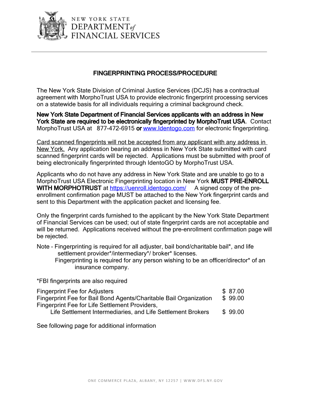 Fingerprinting Process/Procedure