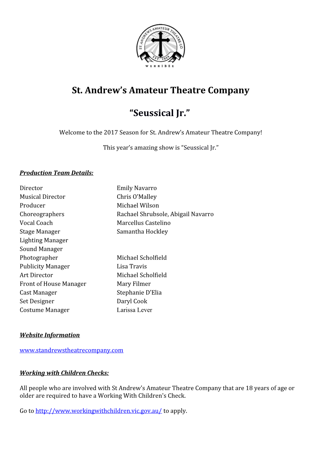 St Andrew S Theatre Company Cast Info