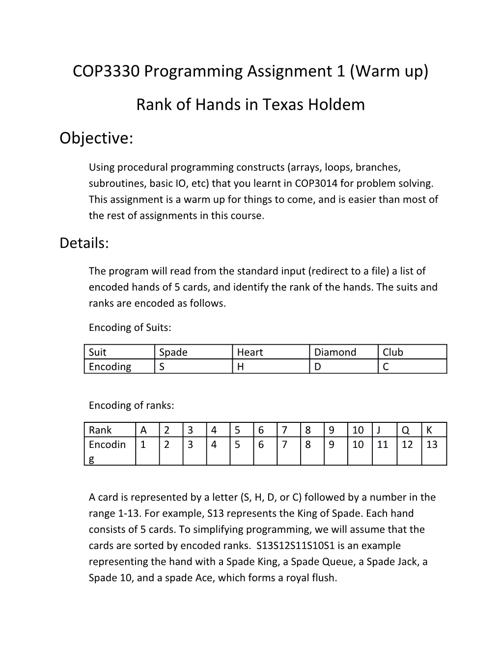 COP3330 Programming Assignment 1 (Warm Up)