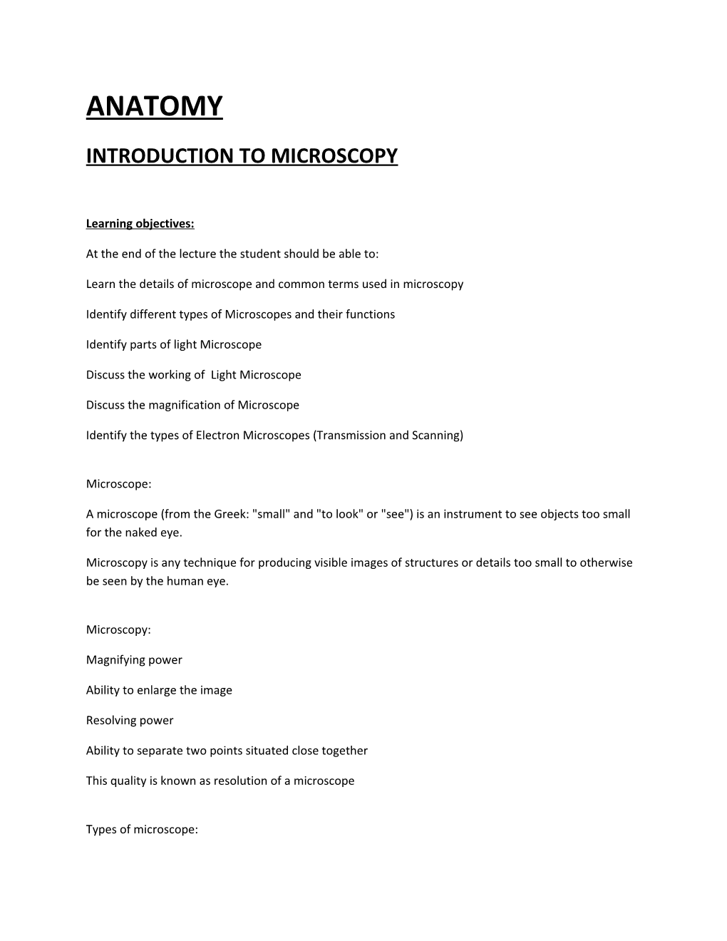 Introduction to Microscopy