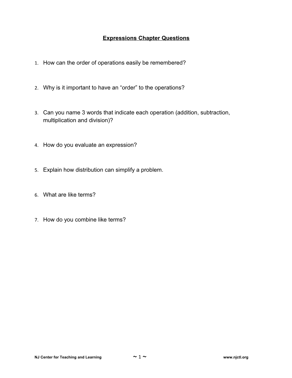 Expressions Chapter Questions