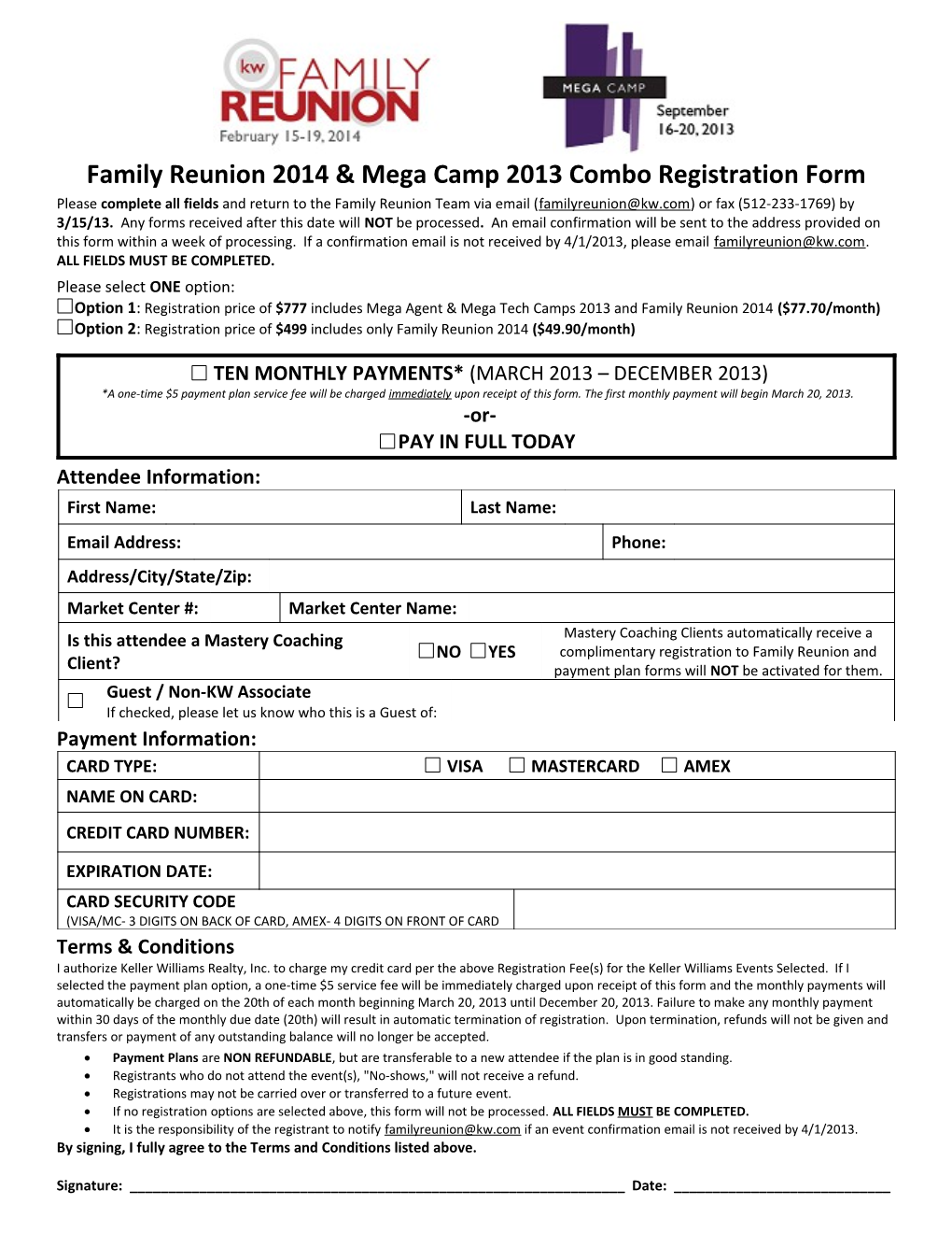 Family Reunion 2011 PRE- REGISTRATION FORM