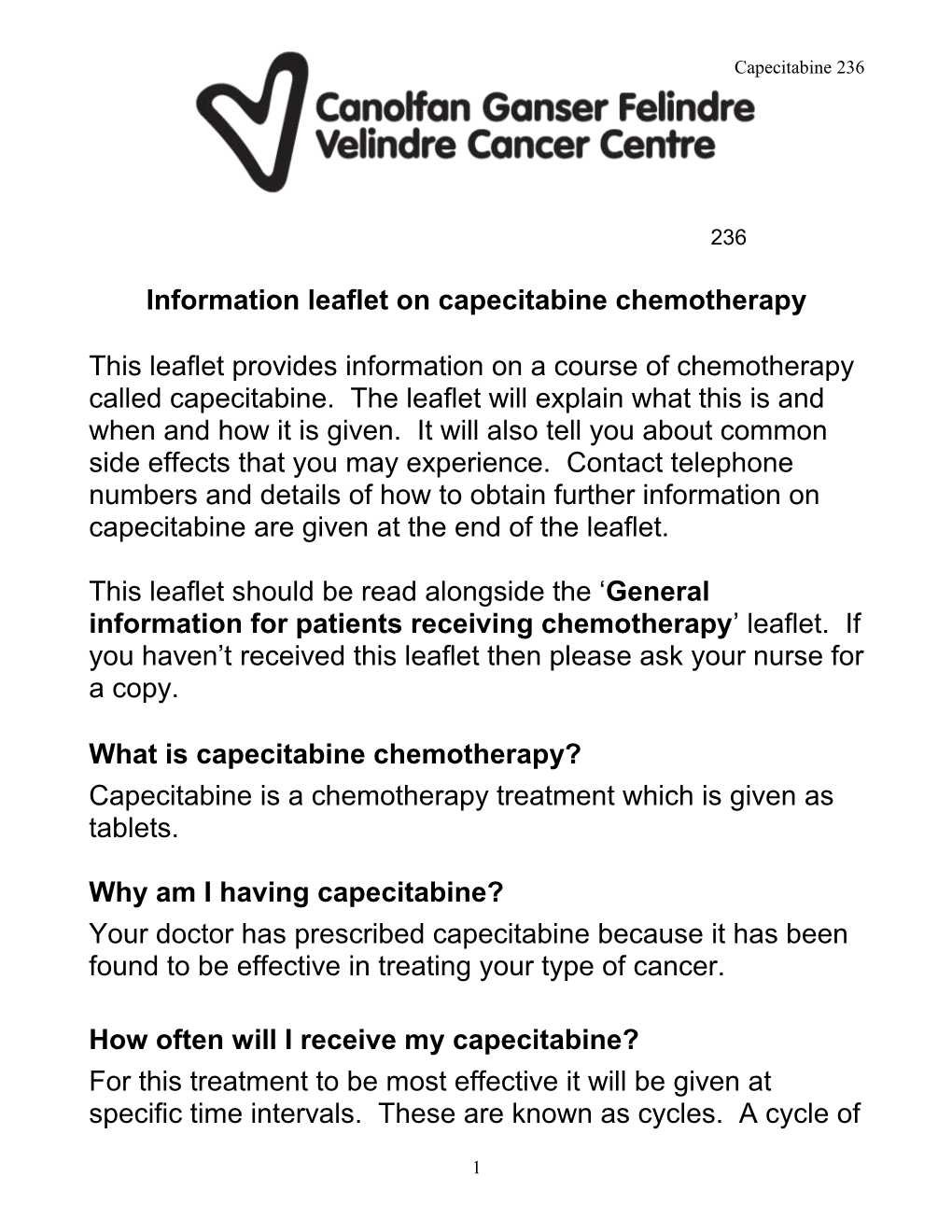 Information Leaflet on Capecitabine Chemotherapy