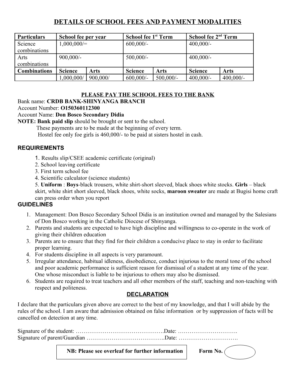 Application Form for a Level Studies