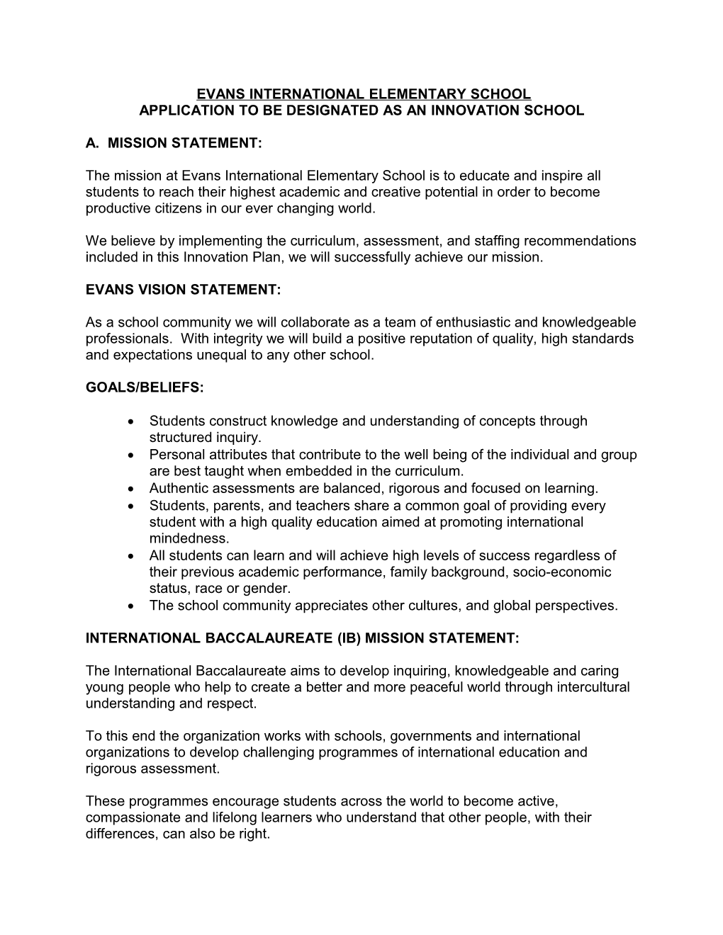 Application to Be Designated As an Innovation School