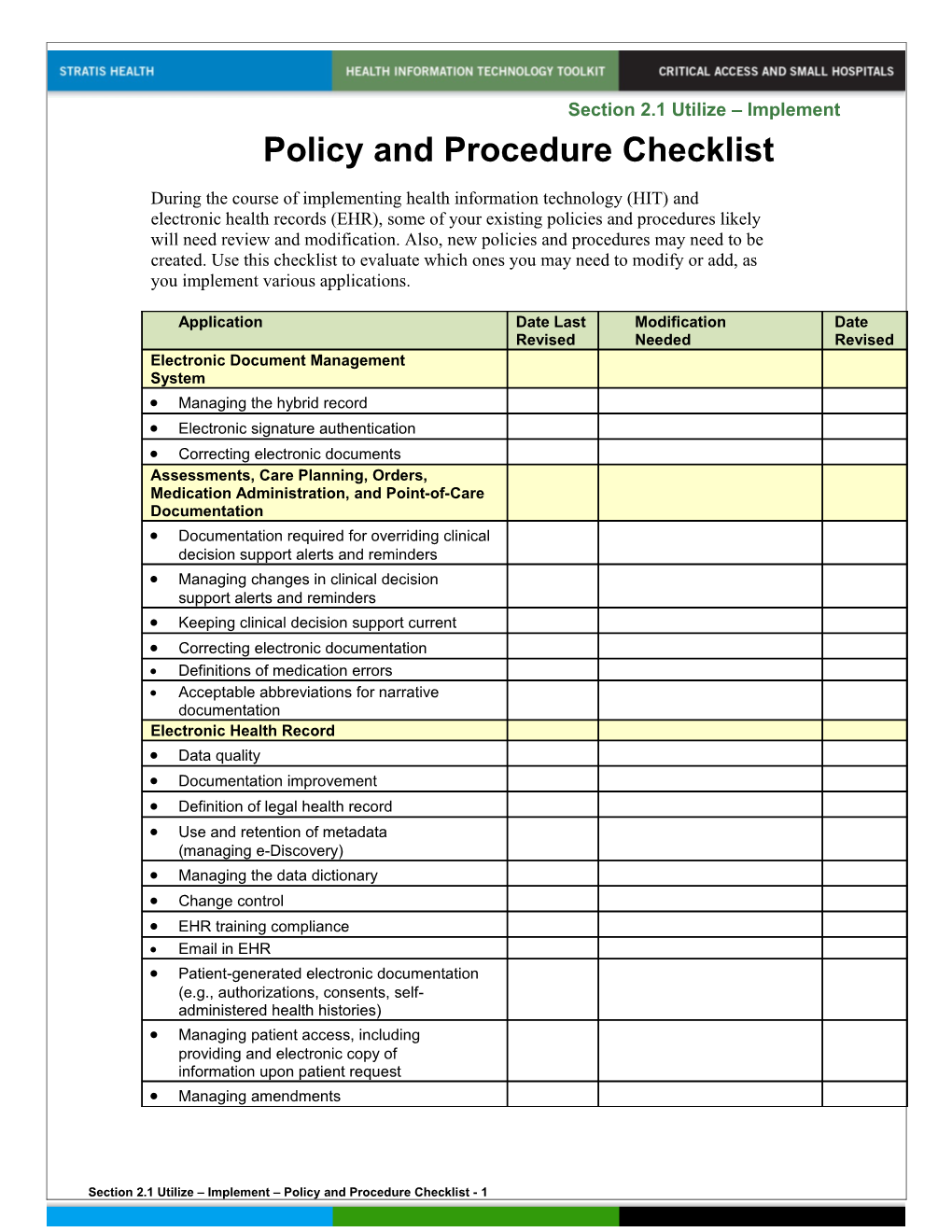 Policy and Procedure Checklist