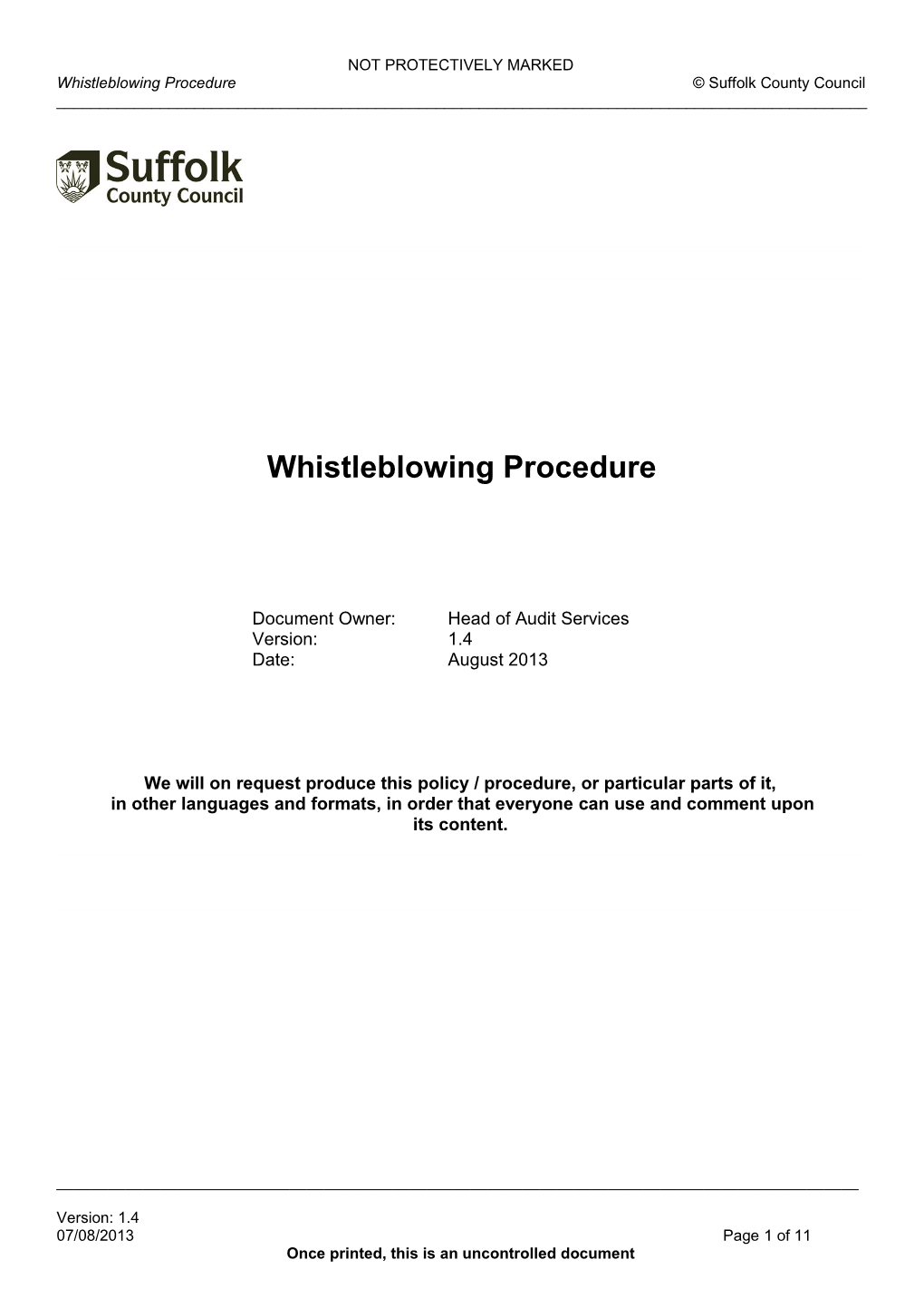 Whistleblowing Procedure Suffolk County Council