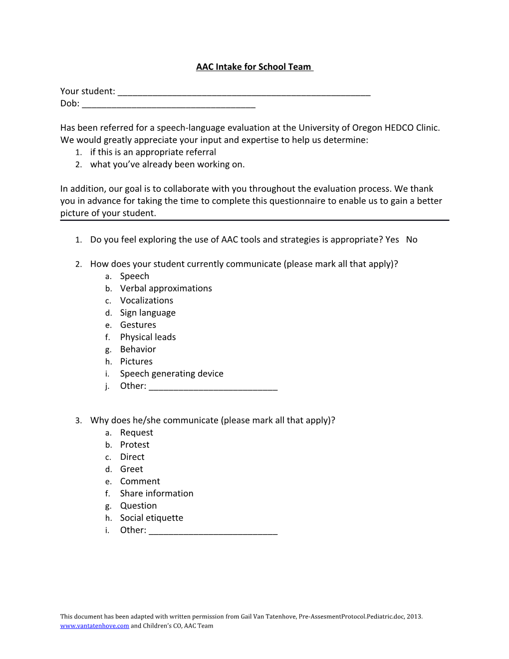 AAC Intake for School Team