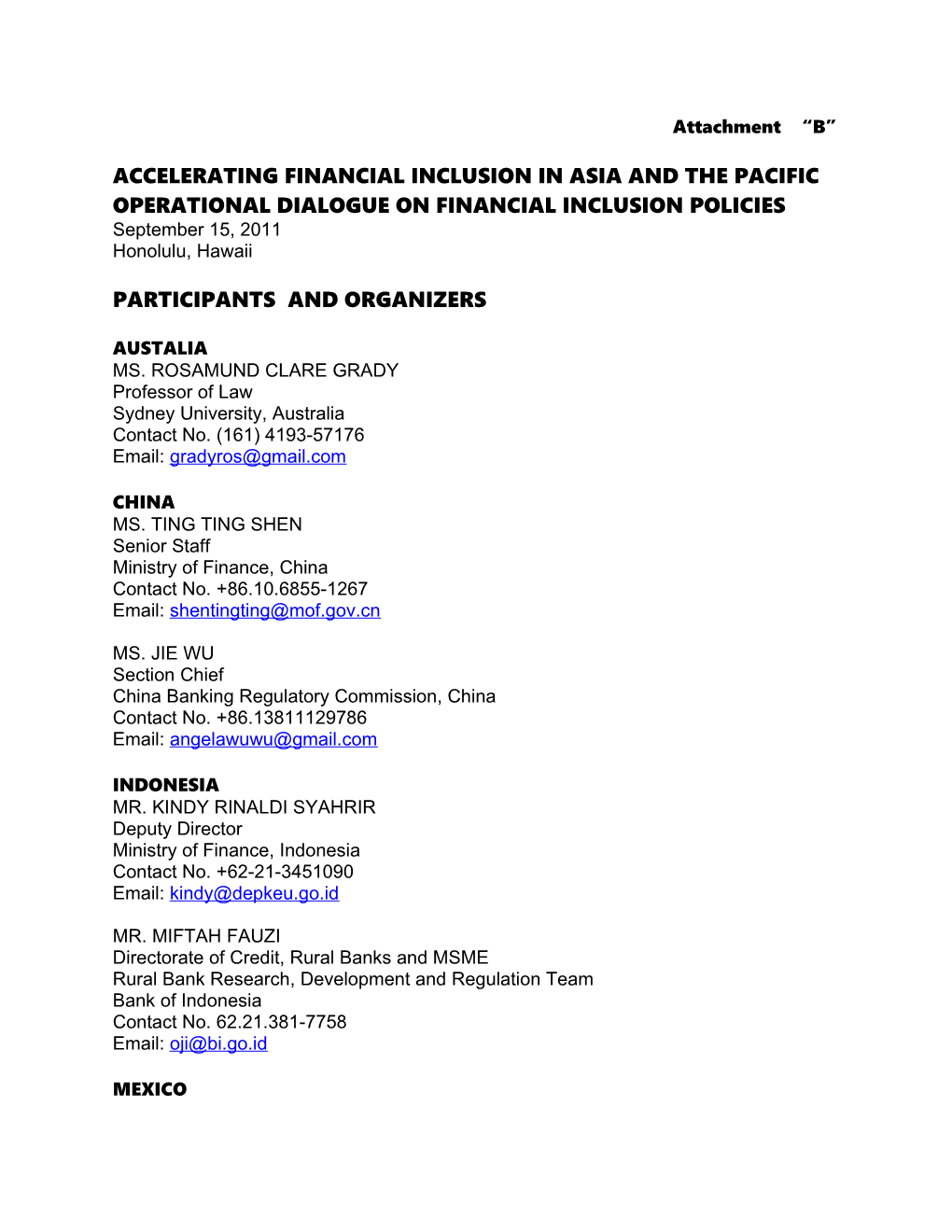 Accelerating Financial Inclusion in Asia and the Pacific Operational Dialogue on Financial