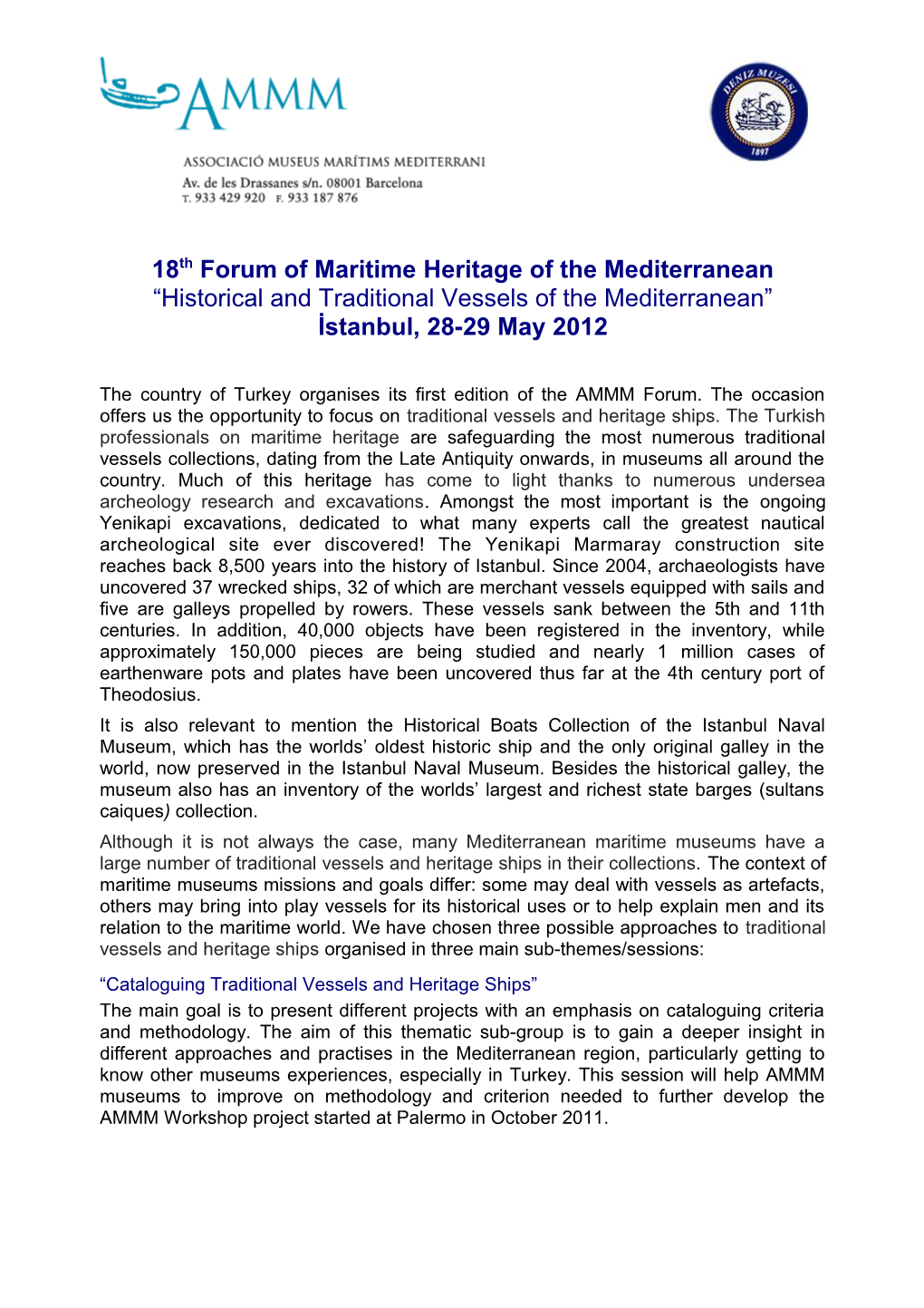 18Th Mediterranean Maritime Heritage Forum