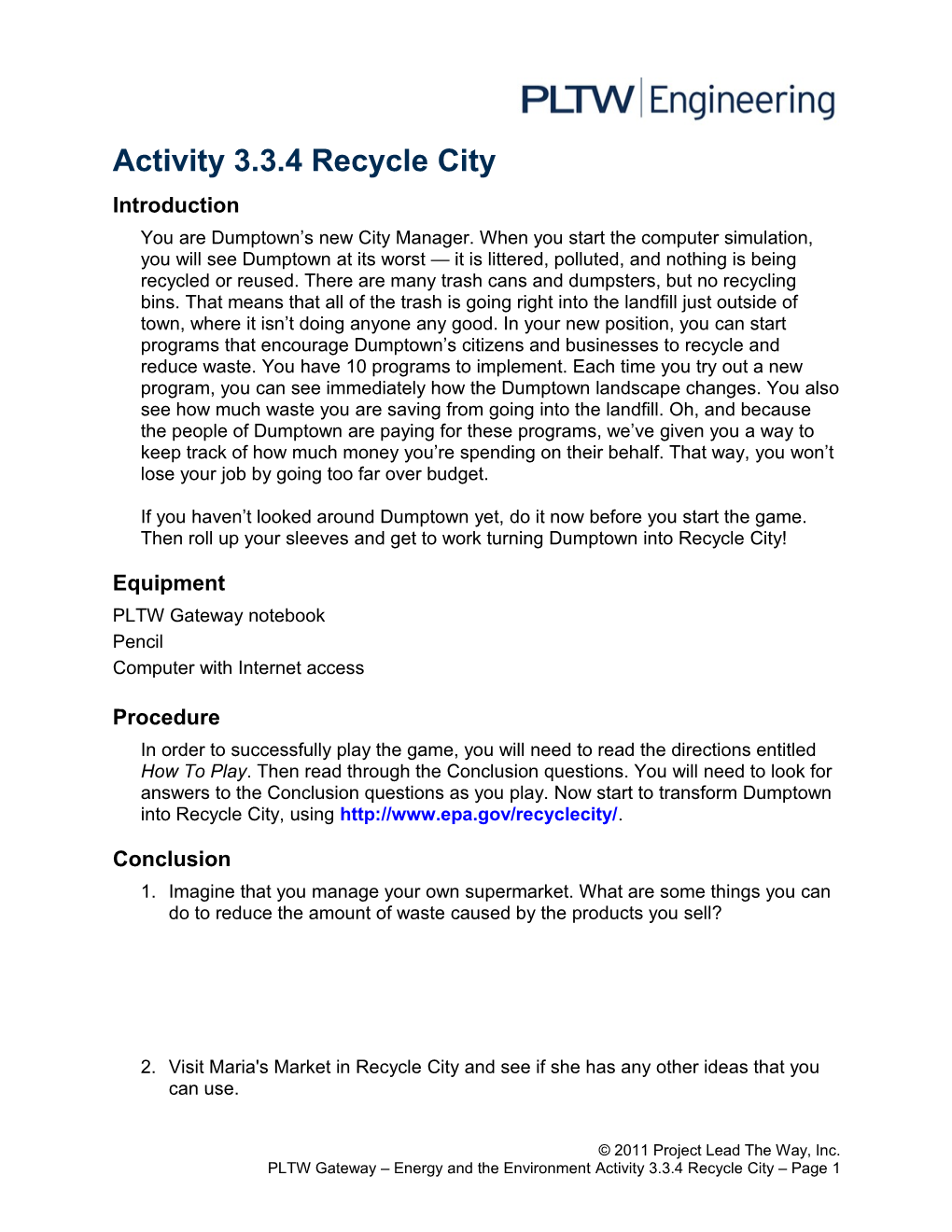 Activity 3.3.4 Recycle City