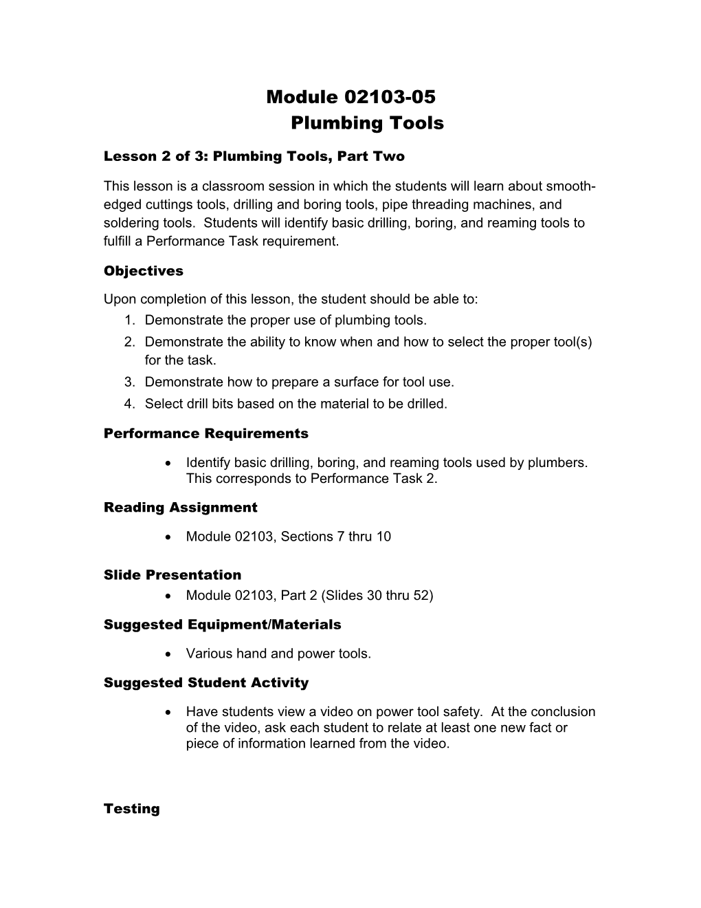 Module 02103-05Plumbing Tools