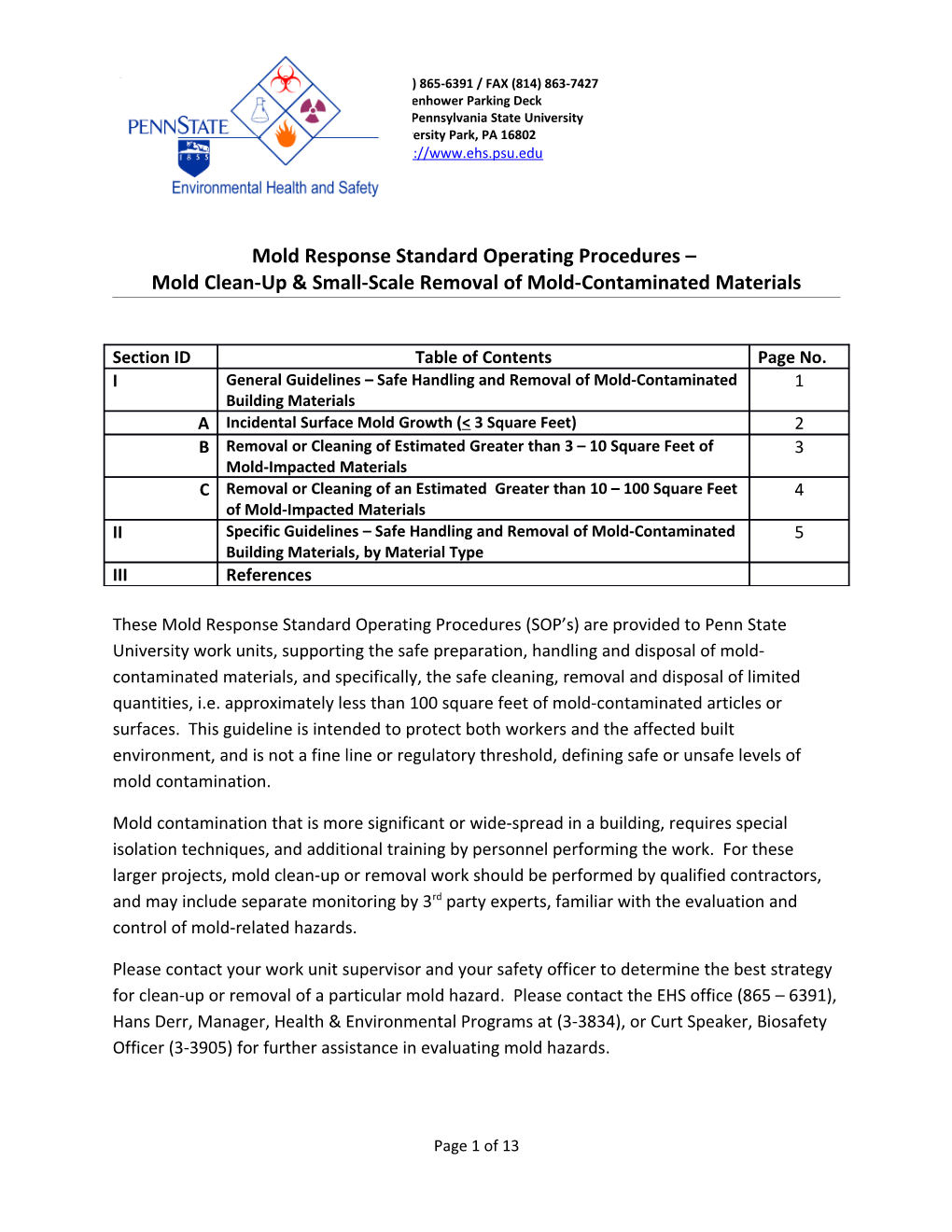 Mold Response Standard Operating Procedures