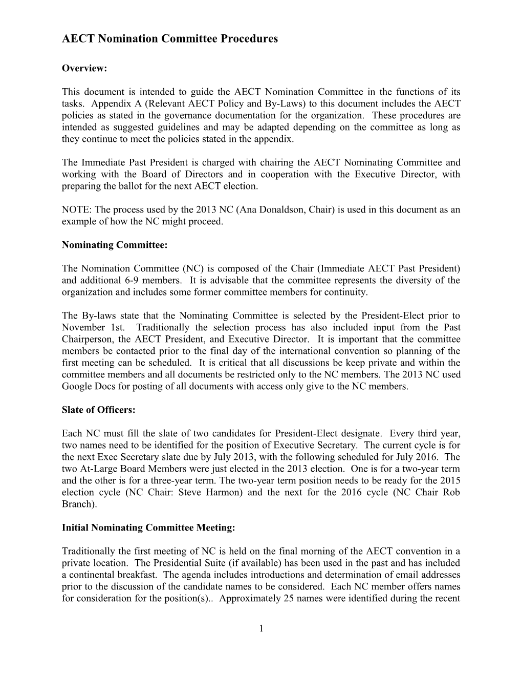 AECT Nomination Committee Procedures