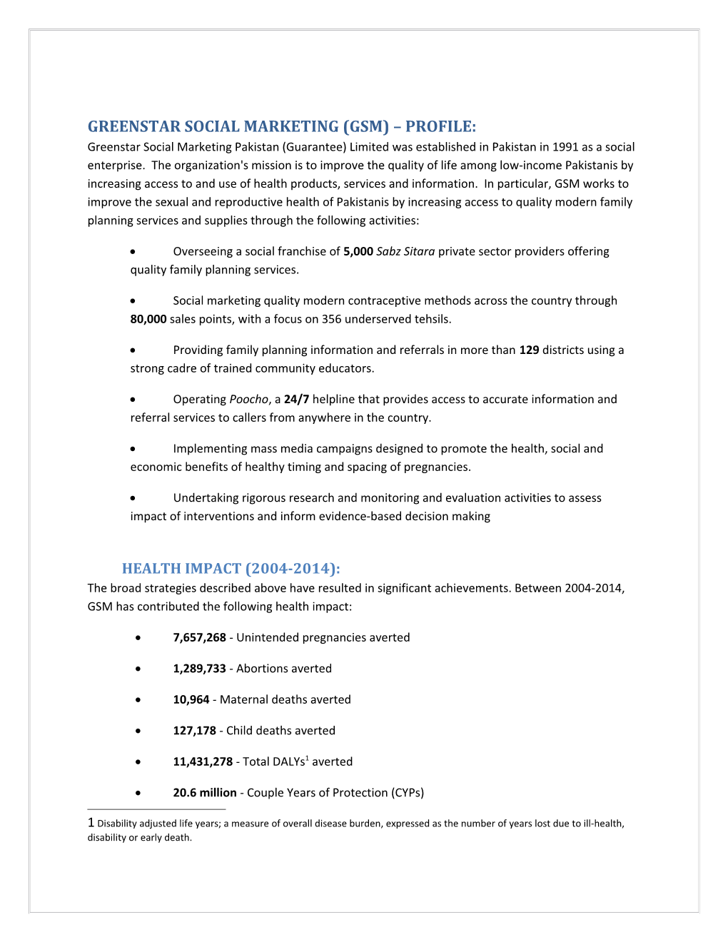 Greenstar Social Marketing (Gsm) Profile