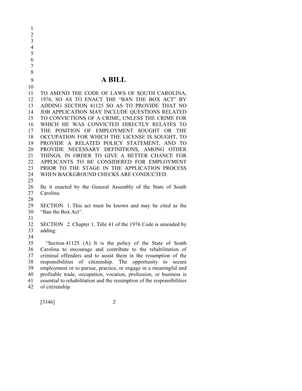 2015-2016 Bill 3346: Ban the Box Act - South Carolina Legislature Online