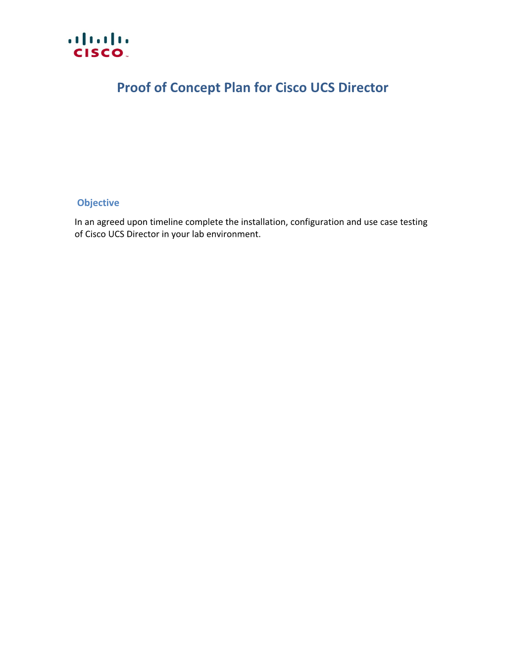 Proof of Concept Plan for Cisco UCS Director