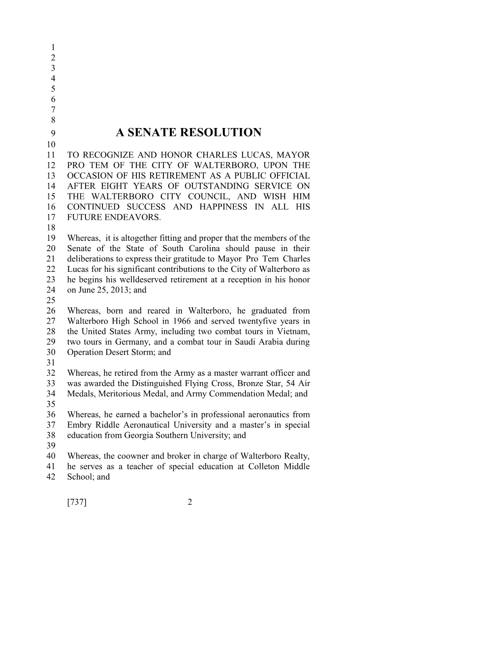 2013-2014 Bill 737: Charles Lucas - South Carolina Legislature Online