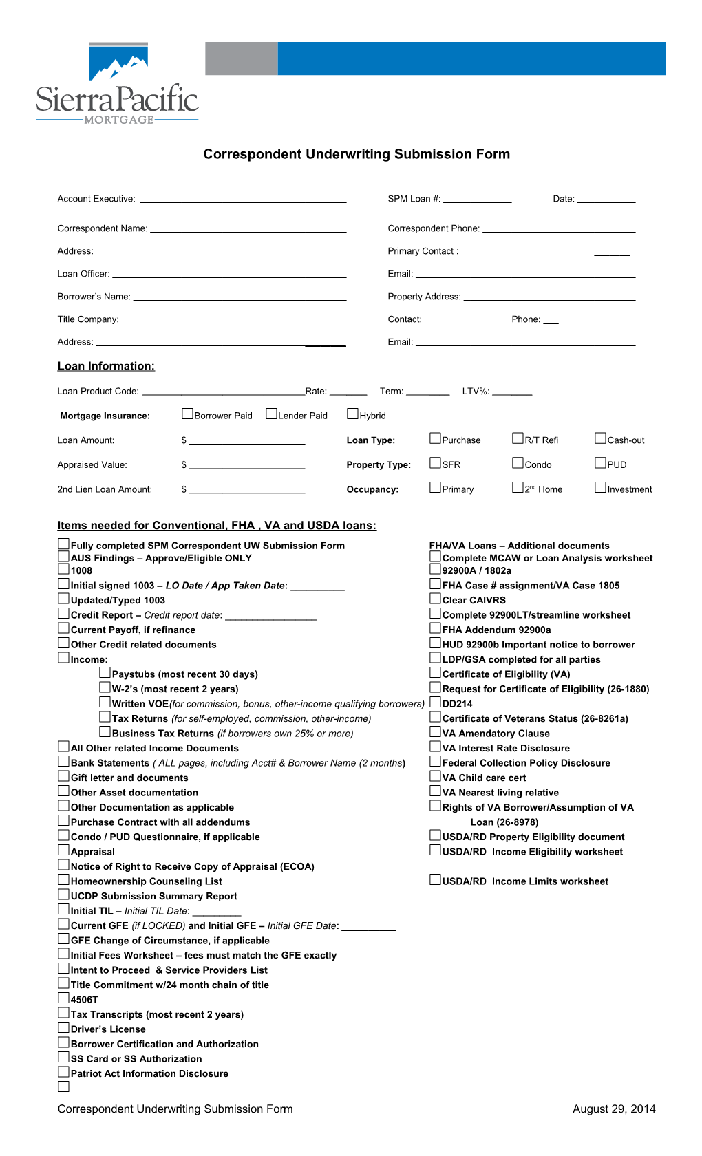 Correspondent Underwriting Submission Form