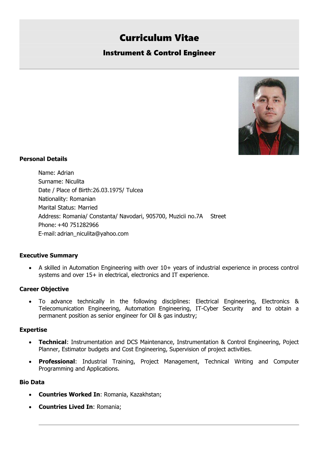 Resume Senior Petroleum Engineer