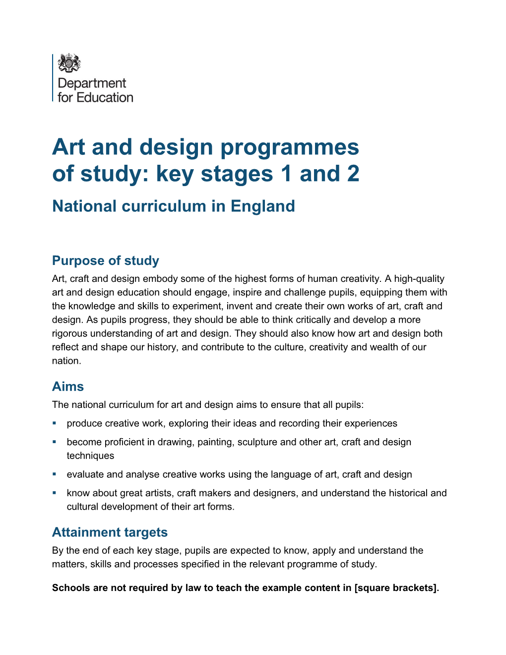 National Curriculum - Art and Design Key Stages 1 to 2