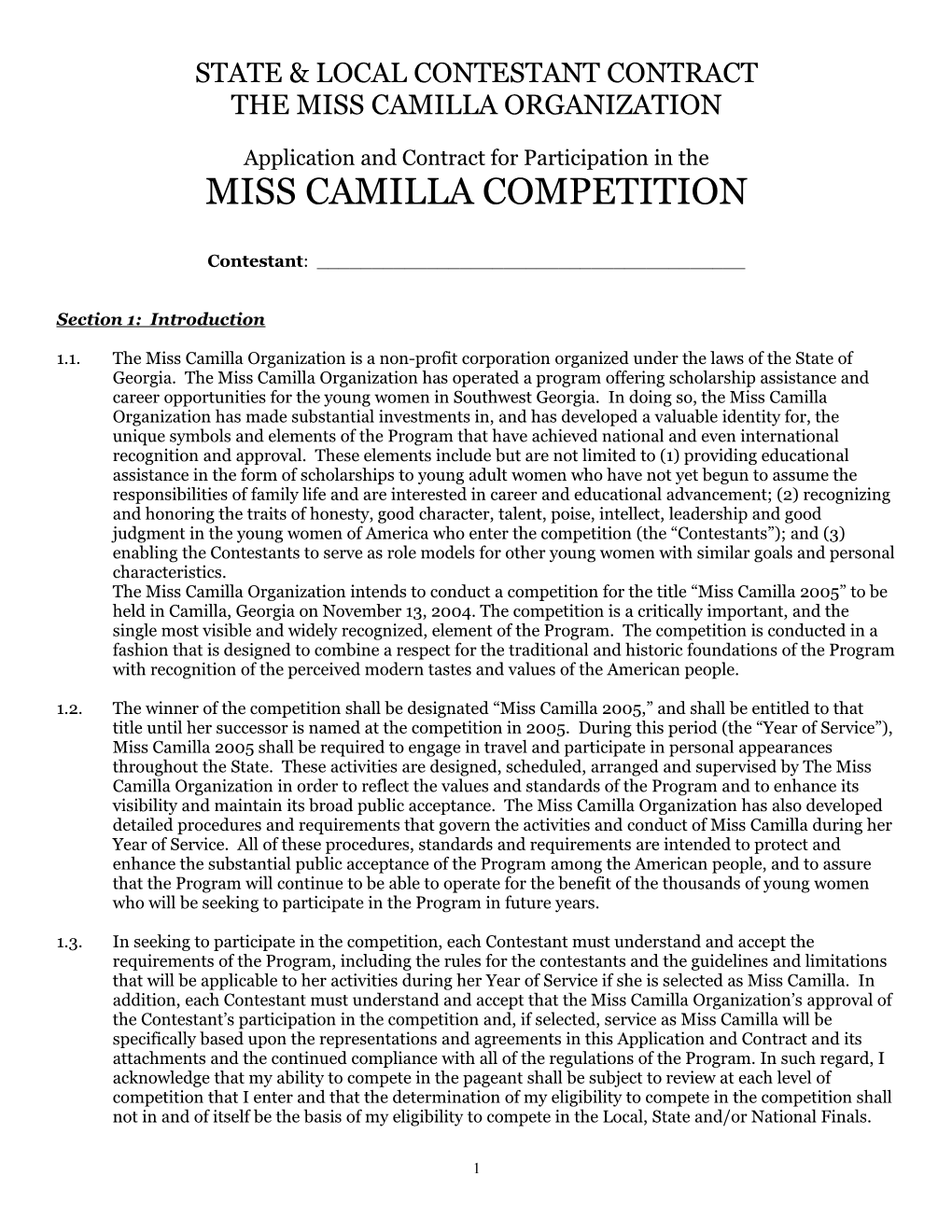 Miss Camilla Contract