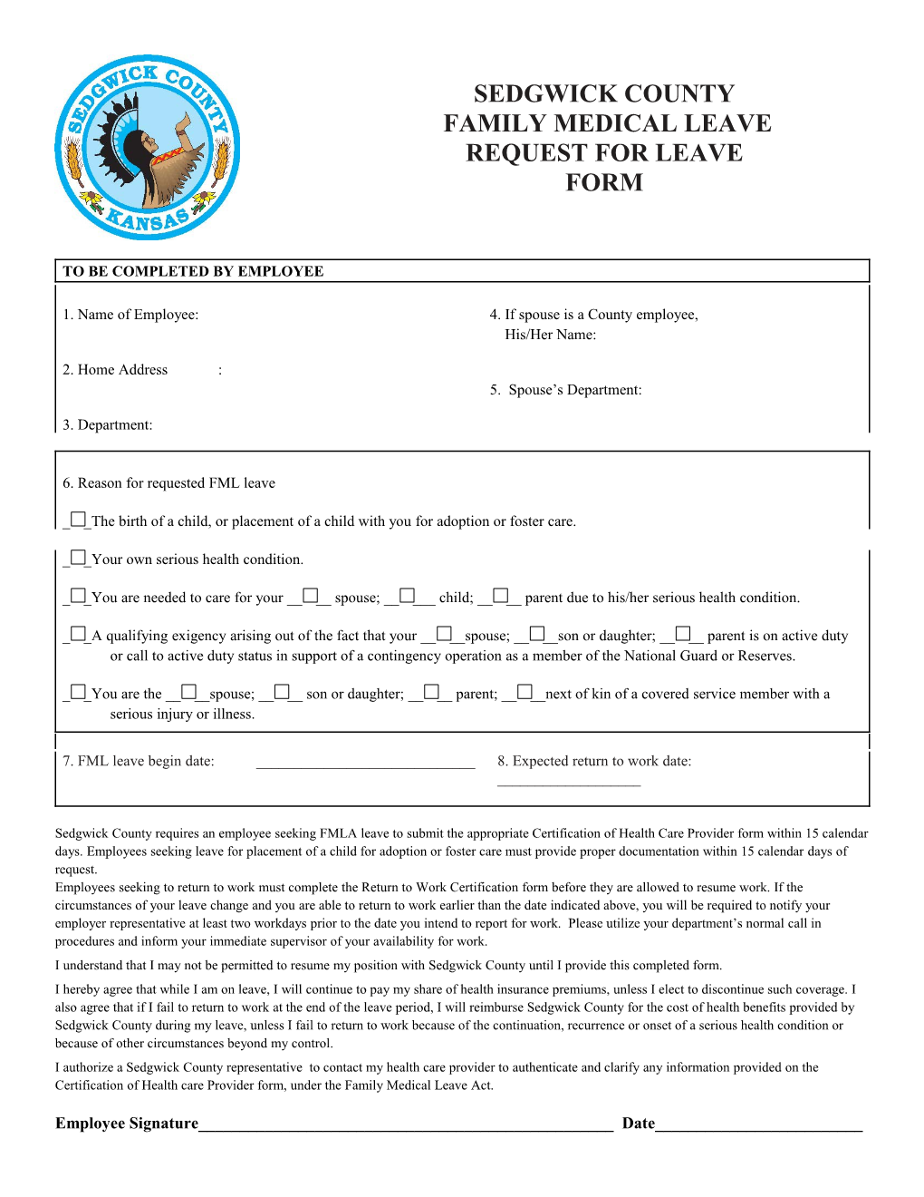 Family Medical Leave Request for Leave Form