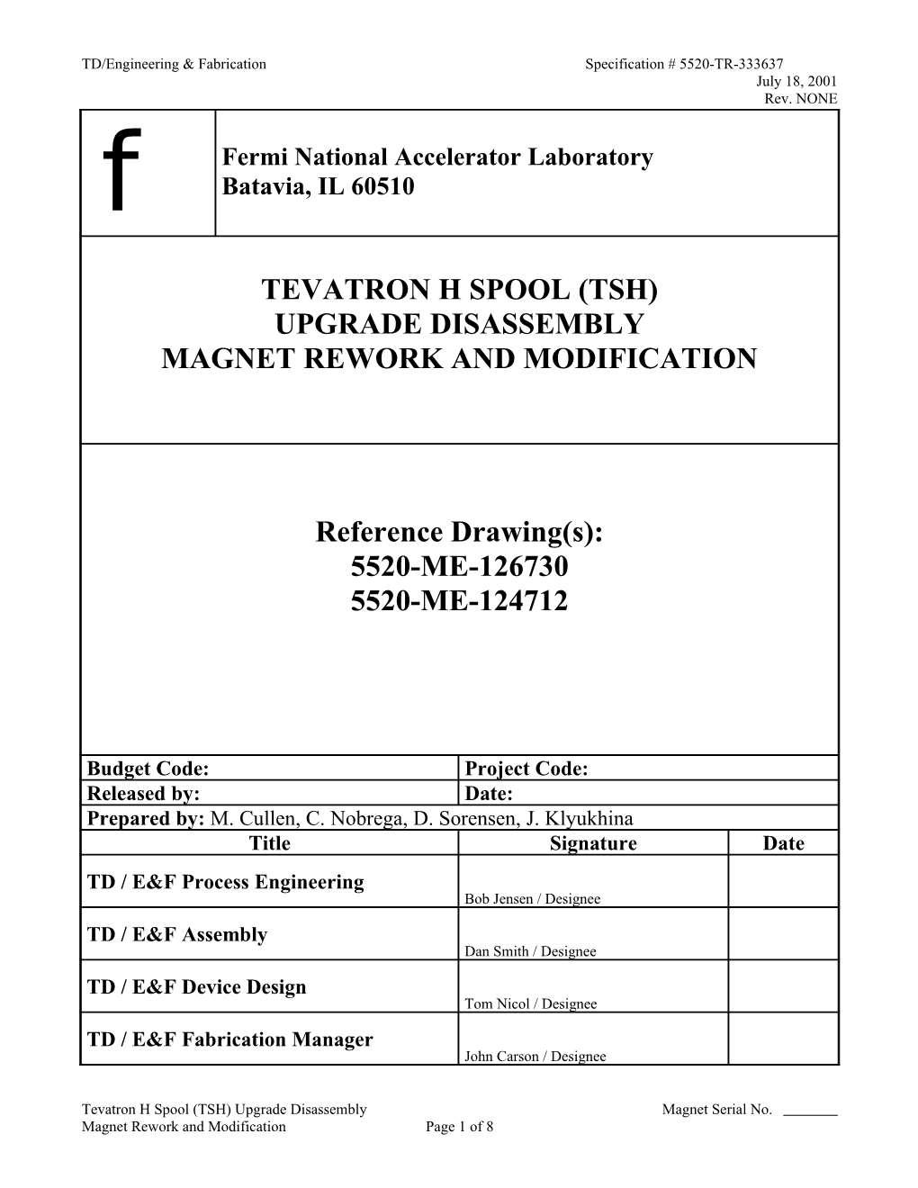 TD/Engineering & Fabricationspecification # 5520-TR-333637