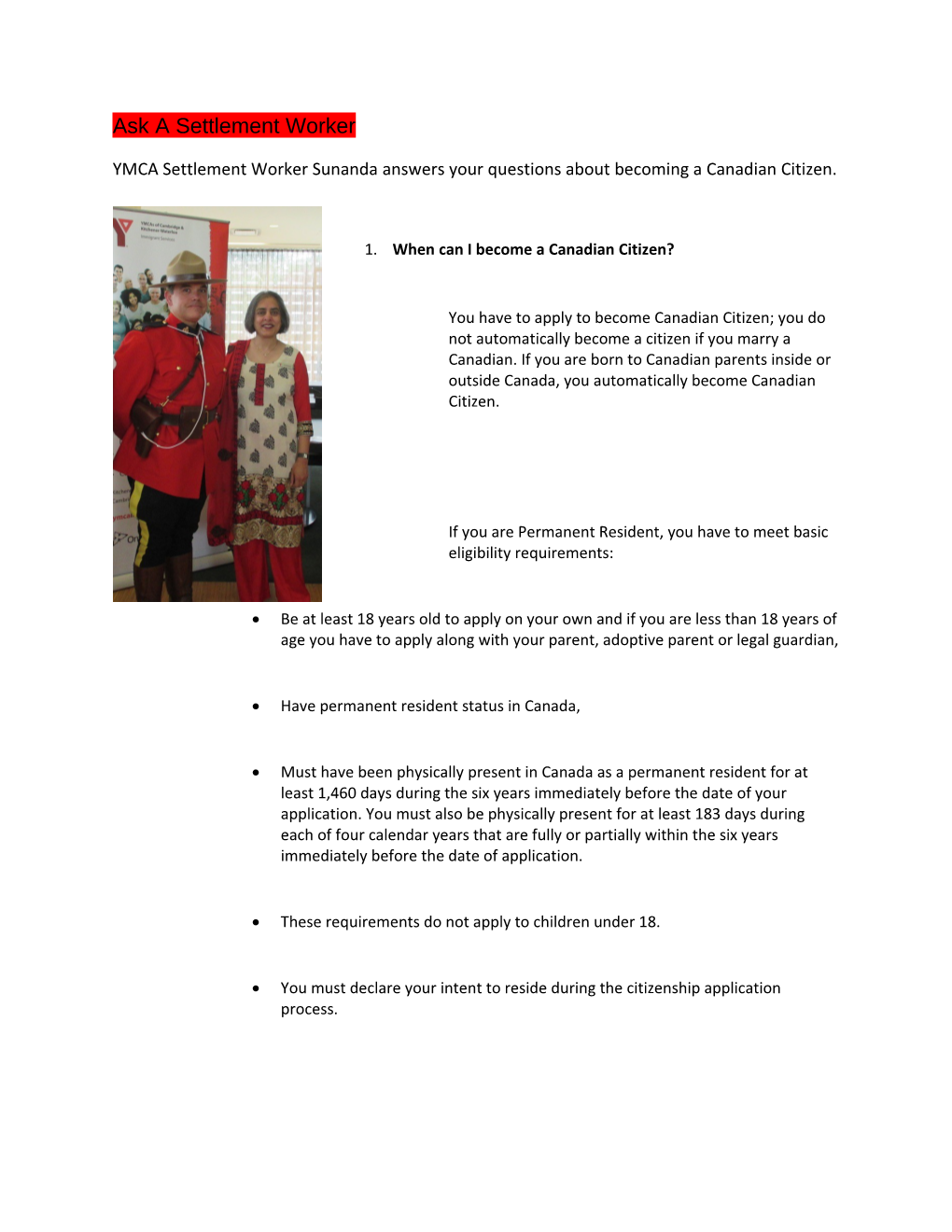 YMCA Settlement Worker Sunanda Answers Your Questions About Becoming a Canadian Citizen